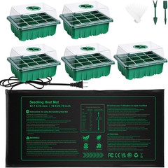 Plant Heat Mat with 5 Set Seed Starter Tray & Humidity Domes, 60 Cell Trays Germ