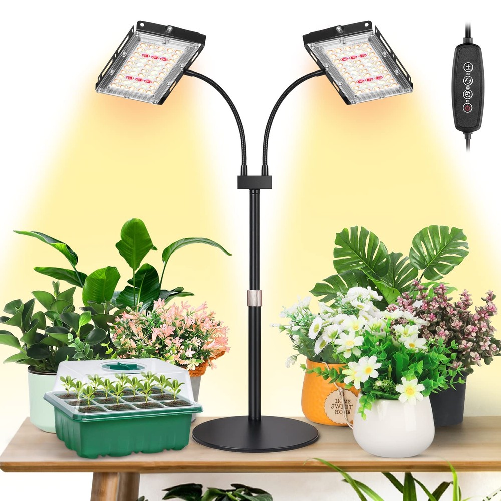 LBW Grow Light for Indoor Plant,Full 2-Head with Auto Timer, With Base