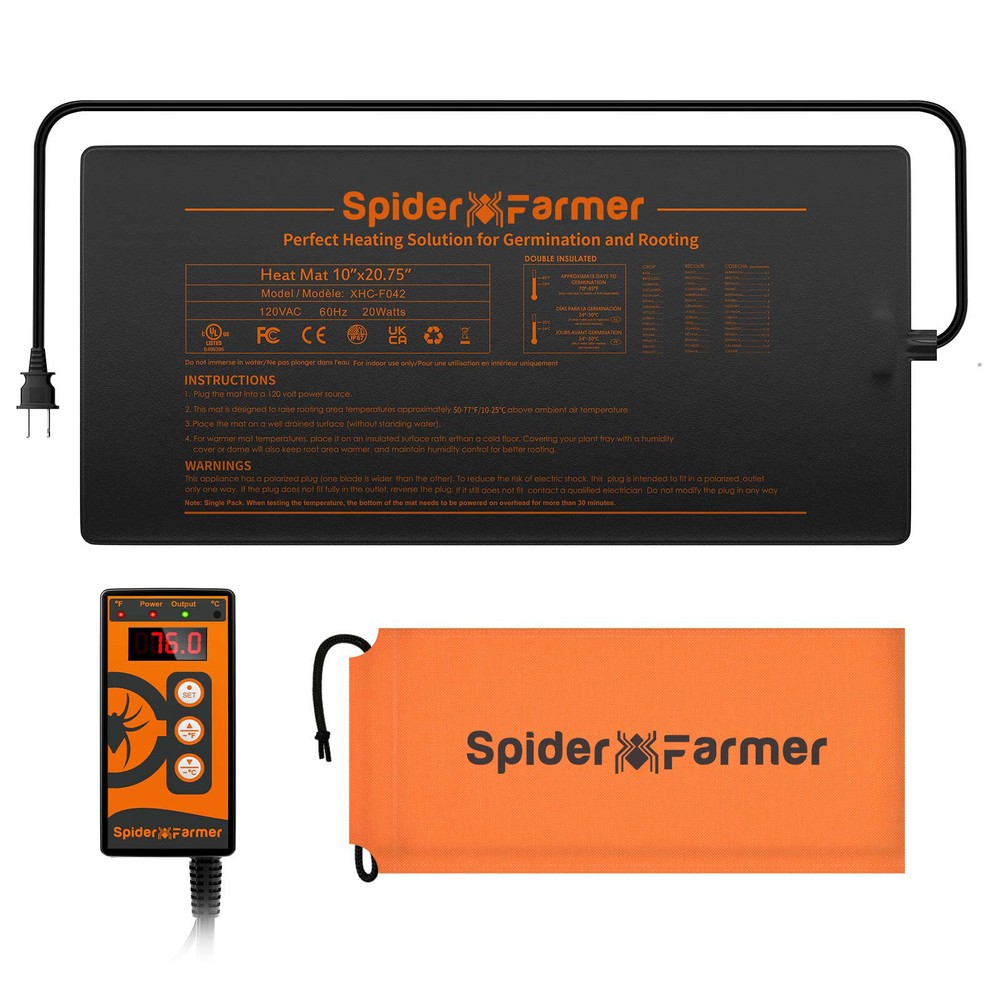 Spider Farmer 20″/48″ Seedling Heat Mat Digital Thermostat Combo Set Hydroponics