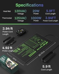 Seedling Heat Mat with Thermostat Controller 10″x20.75″ ETL Indoor Plants