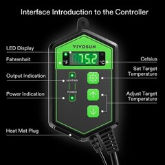VIVOSUN Digital Heat Mat Thermostat Temperature Controller 40–108 ºF for Seed