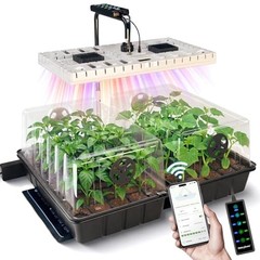 48W Full Spectrum LED Grow Light Seed Starter Kit, 80-Cell Tray with 30W Black