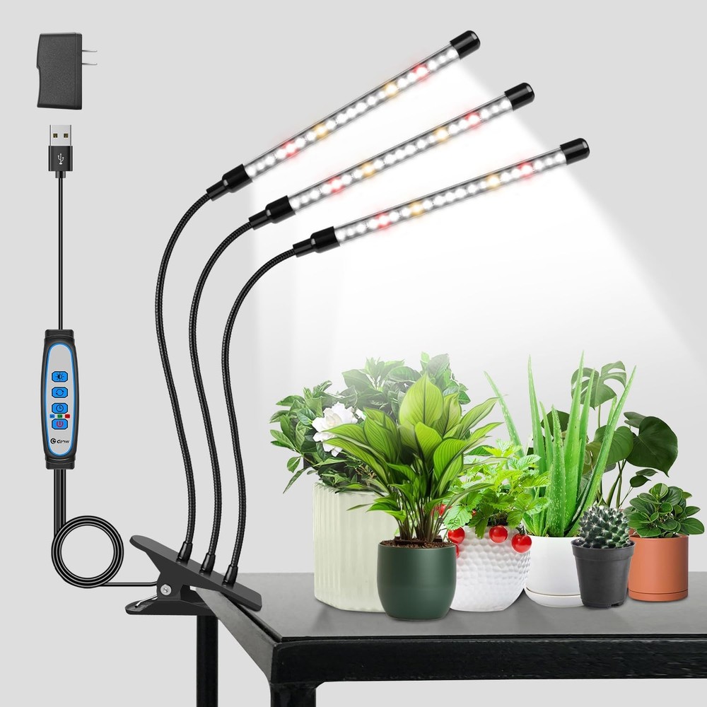 wolezek Grow Lights for Indoor Plants Full Spectrum, 3-Head (White), Black