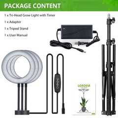 LORDEM Grow Light for Indoor Plants, 7.9″ Diameter Tri-Head Tri -head,