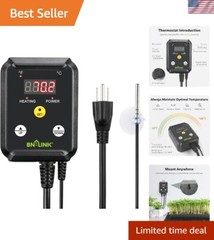 Listed Heat Mat Thermostat, 40-108°F, for Reptiles, Brewing, and Greenhouses