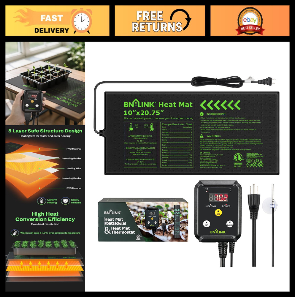 Seedling Heat Mat with Thermostat Controller – 10″ x 20.75″ for Indoor Plant Ger