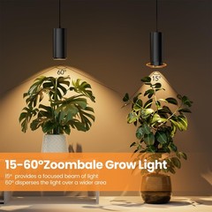 TuyuBEE Zoomable Remote Pendant Grow Lights with 1 Light Timer, Black