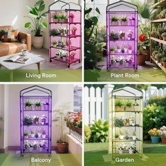 Indoor Greenhouse with Grow Lights & Wheels, 4 Tier Wire Shelf PVC Tent Green