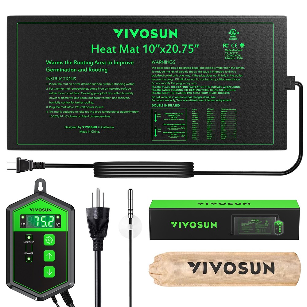 VIVOSUN 10″x20.75″ Seedling Heat Mat Combo Digital Thermostat Seed Starter Pad