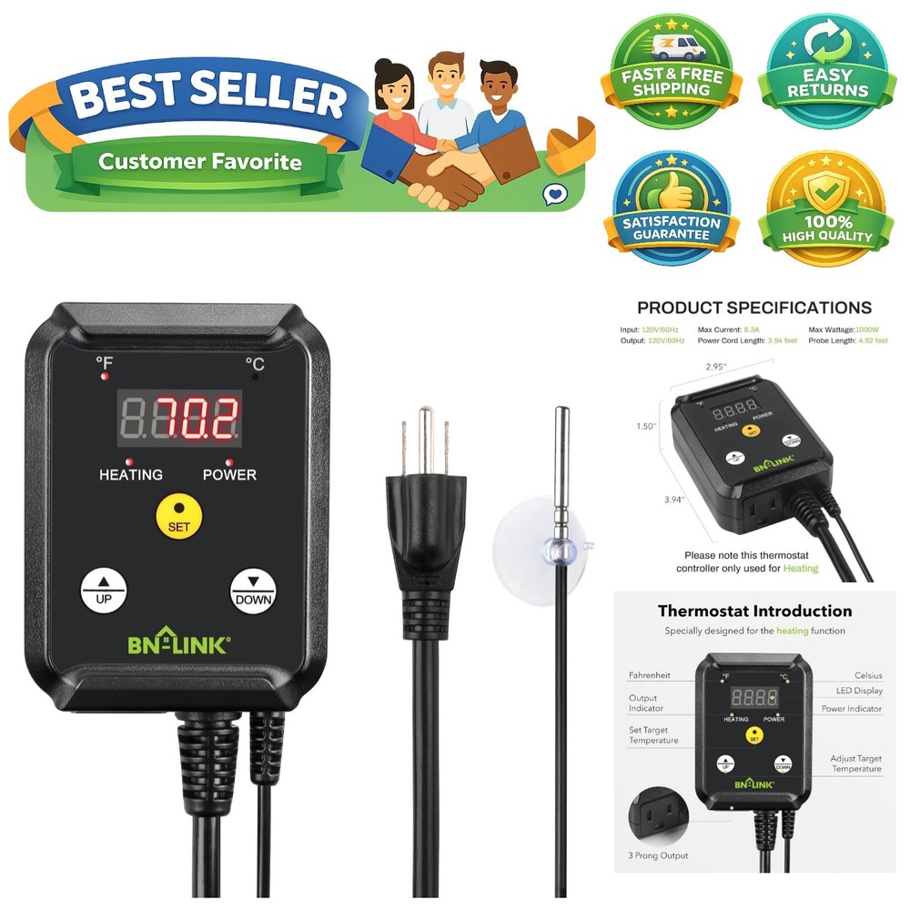 Reptile Thermostat Temperature Controller, Digital Heat Mat Thermostat for Se…