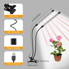 Black Grow Lights for Indoor Plants, 168 LEDs Clip Plant 2 Head 2 Pack,