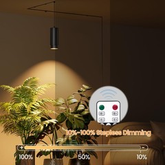 TuyuBEE Zoomable Remote Pendant Grow Lights with 1 Light Timer, Black