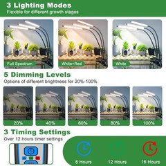 wolezek Grow Lights for Indoor Plants Full Spectrum, 3-Head (White), Black