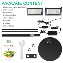 LBW Grow Light for Indoor Plant,Full 2-Head with Auto Timer, With Base