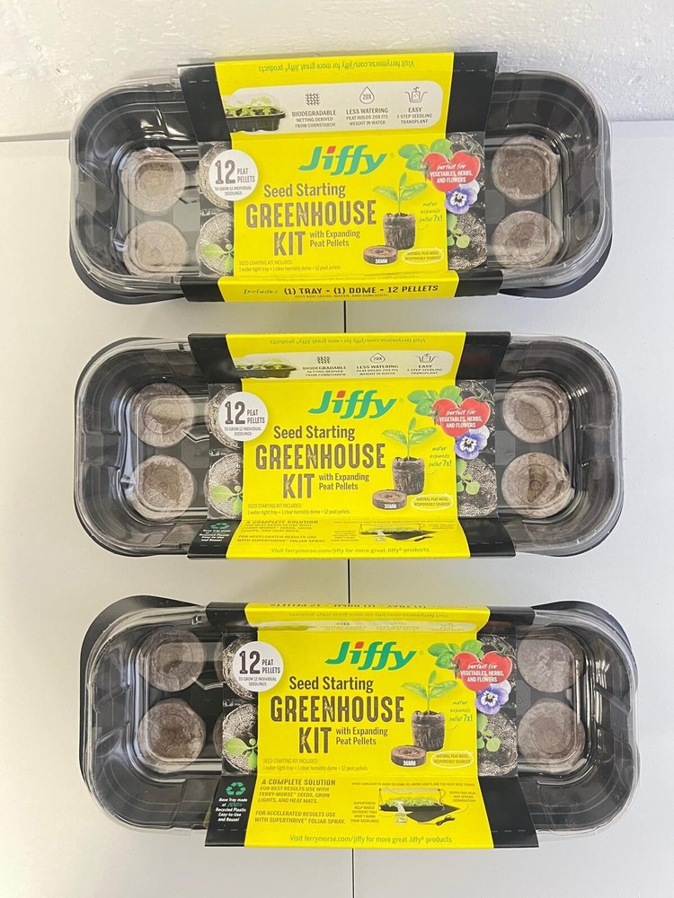 Jiffy Tray with 12 Peat Pellet Seed Starter Greenhouse Kit, 36MM With Lid.