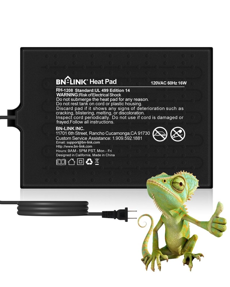 BN-LINK Reptile Heat Pad 8″X12″ 16W for 30-40gal Under Tank 8″ X 12″, Black