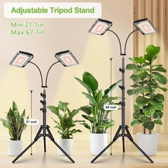 LBW Grow Lights for Indoor Plants,Full Spectrum 2-head with timer, Black