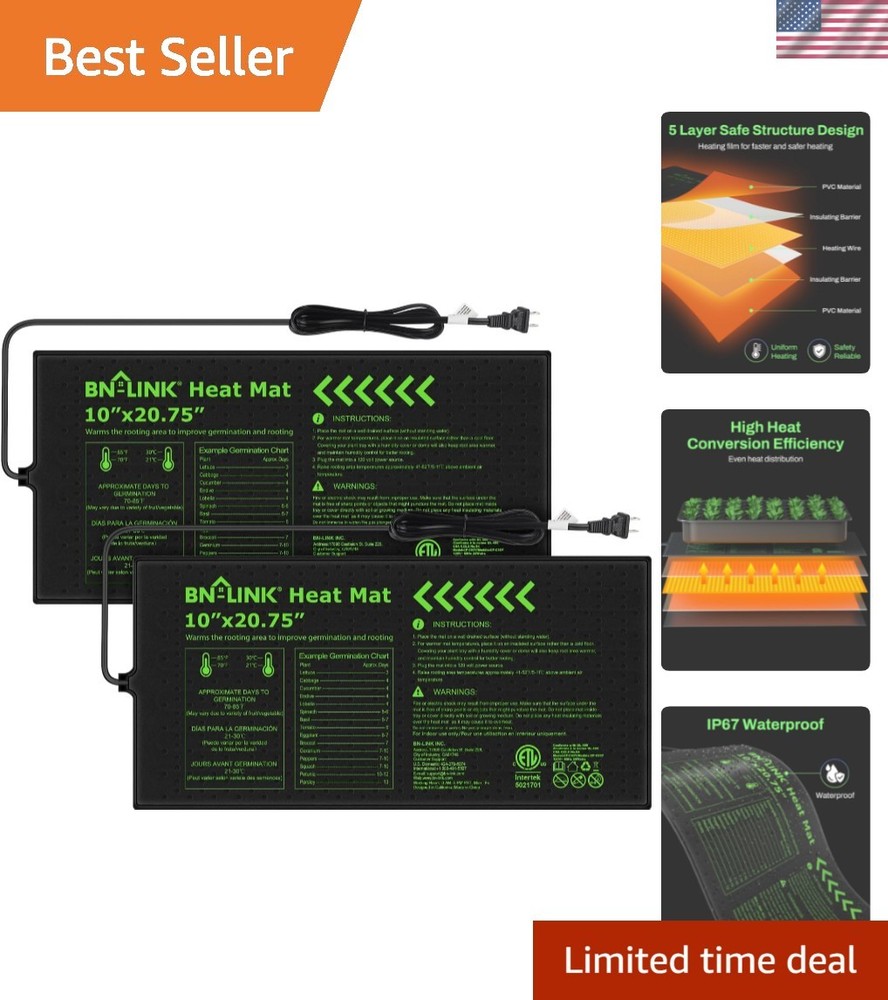2 Pack Seedling Heat Mat 10″x20″ Warm Hydroponic Plant Germination Starting Pad