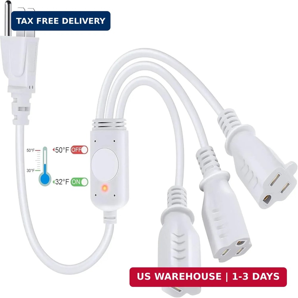 3 Plug 120V Heat Cable Controller, Outdoor Thermostat Controlled Extensi