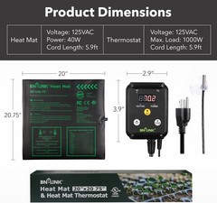 Uniform Heat Distribution Mat 20″ x 20.75″ with Digital Thermostat for Seedlings