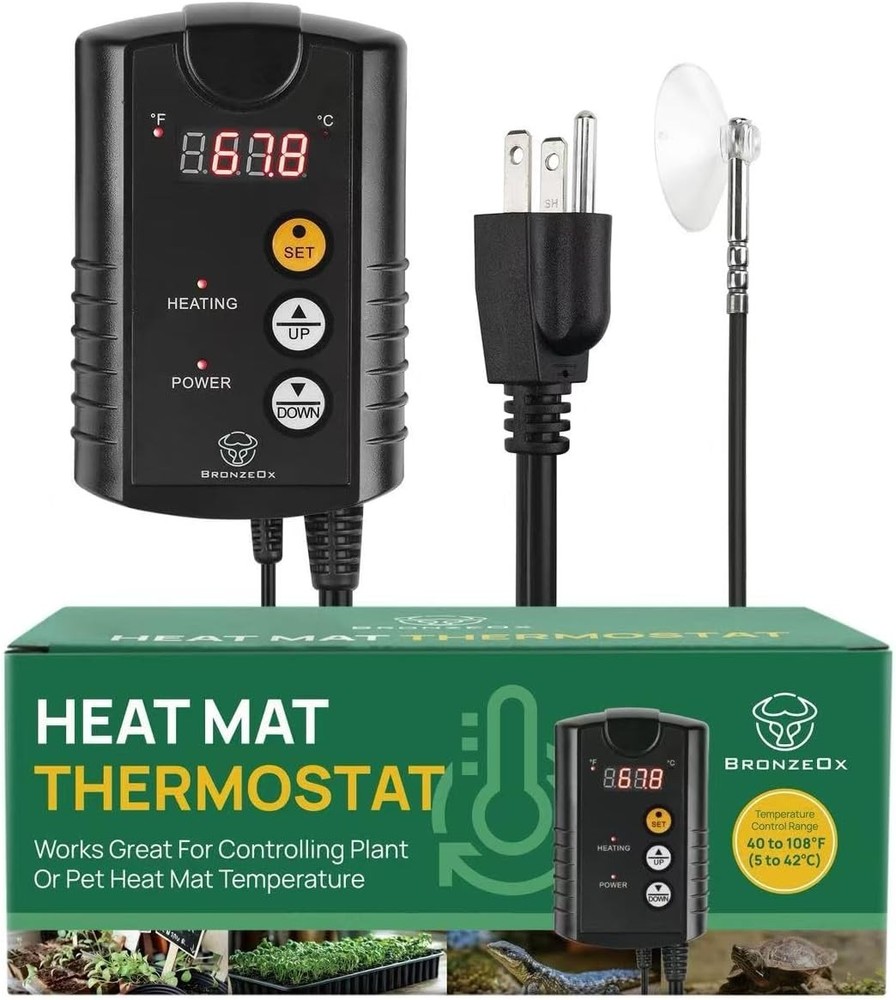 Digital Thermostat Temperature Controller for Heat Mats, 1000W ETL Listed – Pr