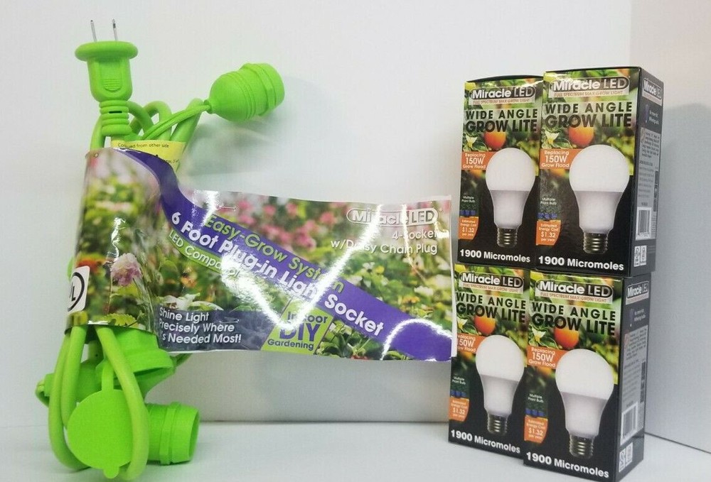 Miracle LED 4-Socket 6ft Easy Grow System w/4 Full Spectrum LED Bulbs