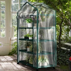 4 Tier Mini Greenhouse – Portable with Locking Wheels UNITS, Green