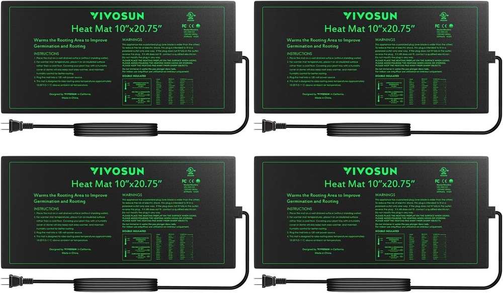 VIVOSUN 4-Pack Waterproof Seedling Heat Mat 10″ x 20.75″ UL & MET-Certified,20W