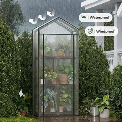 Bamworld 23 x 17 x 54-Inch Mini Greenhouses 3 Tier Single Layer Roof, Brown
