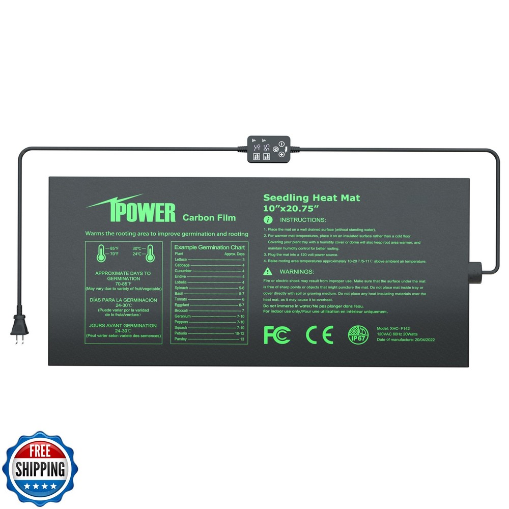 iPower 10″x20.75″ Seedling Heat Mat with Built-in Temperature Controller, MET
