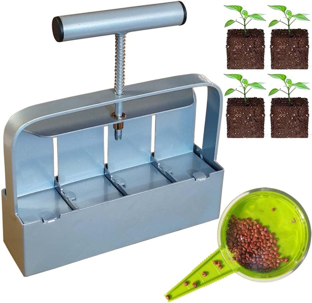Handheld Soil Blocker Tool Kit – 4 Cell Heavy Duty 2 Inch Seed Starter Soil Bloc