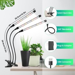 wolezek Grow Lights for Indoor Plants Full Spectrum, 3-Head (White), Black