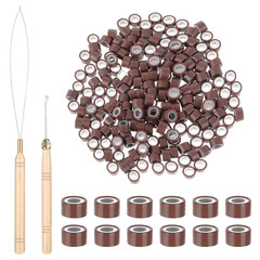 200Pcs Micro Beads for Hair Extensions with Hook Needle Tool Kit (Dark Brown)