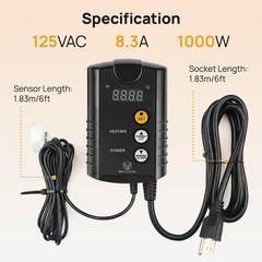 Digital Thermostat Temperature Controller for Heat Mats, 1000W ETL Listed – Pr
