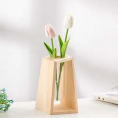 Hydroponic Glass Planter Geometric with Wooden Stand for Desktop Decor Plants