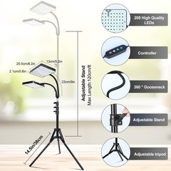 Grow Light with Stand, Orchbloom Lights for 2Head Stand(50W), Black