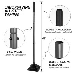 48″ HeavyDuty Steel Tamper with Rubber Grip for Leveling Ground and Pavers