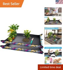 Colorful Leaf Print 43.5″ x 29.5″ Indoor Plant Repotting Mat – Easy Clean!