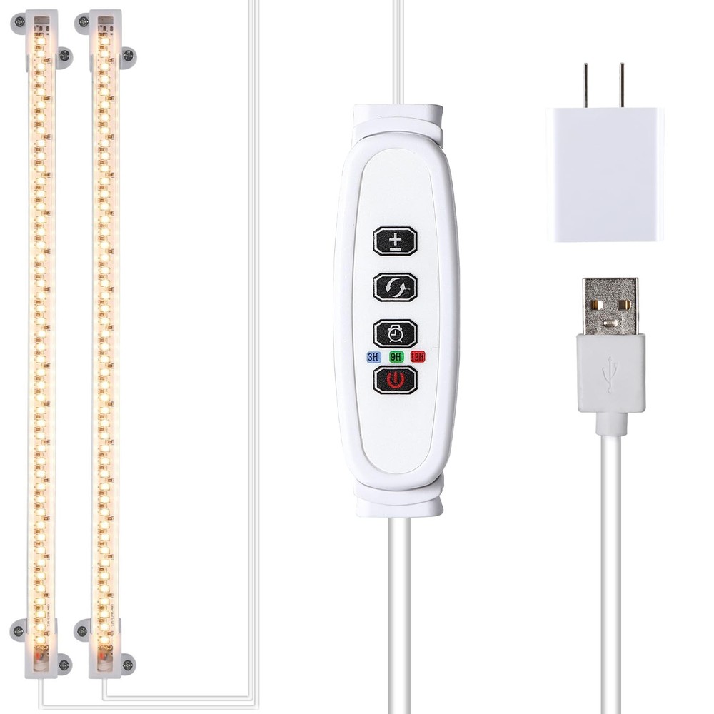 LED Grow Light Strips, 13 Inches Lights 2 Head 1 Pack 3500K, White Cabel