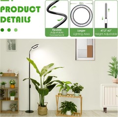 LBW Grow Lights for Indoor Plants with Stand Full Large – 8.0 Diameter, Black