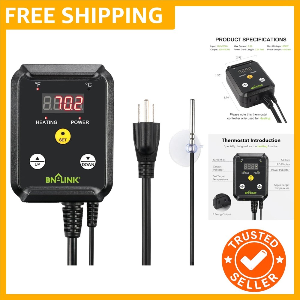 Reptile Thermostat Temperature Controller, Digital Heat Mat Thermostat for Se…