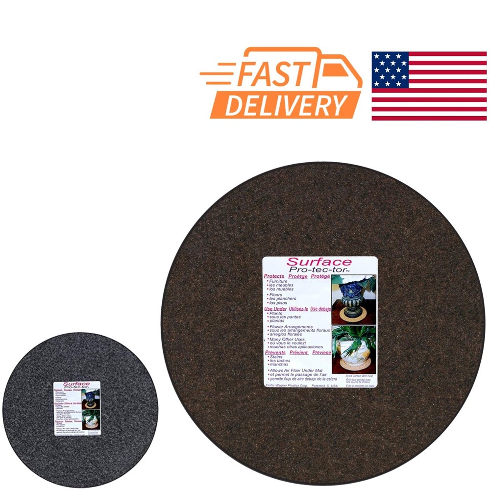 Water Resistant Plant Mat 14 Inch Round Brown Synthetic Fabric for Indoor Use