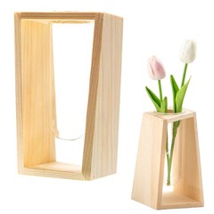 Hydroponic Glass Planter Geometric with Wooden Stand for Desktop Decor Plants